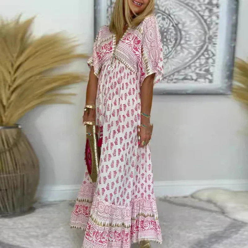Cordamina | Women's Printed Paisley Maxi Dress - Pink - Image 1