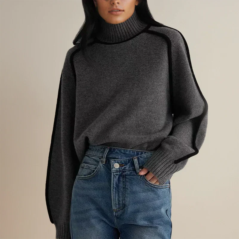 Cordanthia | Women's Turtleneck Long Sleeve Sweater - Grey - Image 1