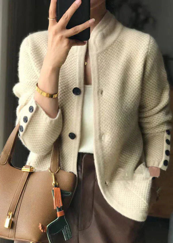 Cordanwyn | Women's Button Front Long Sleeve Cardigan - Beige - Image 1
