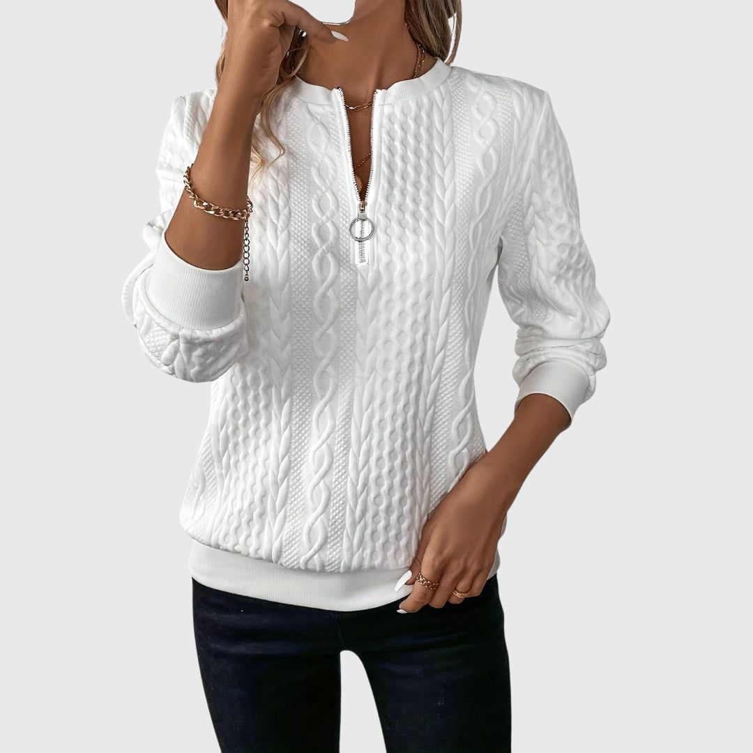 Cordathea | Women's Cable Knit Quarter Zip Jumper - White - Image 1