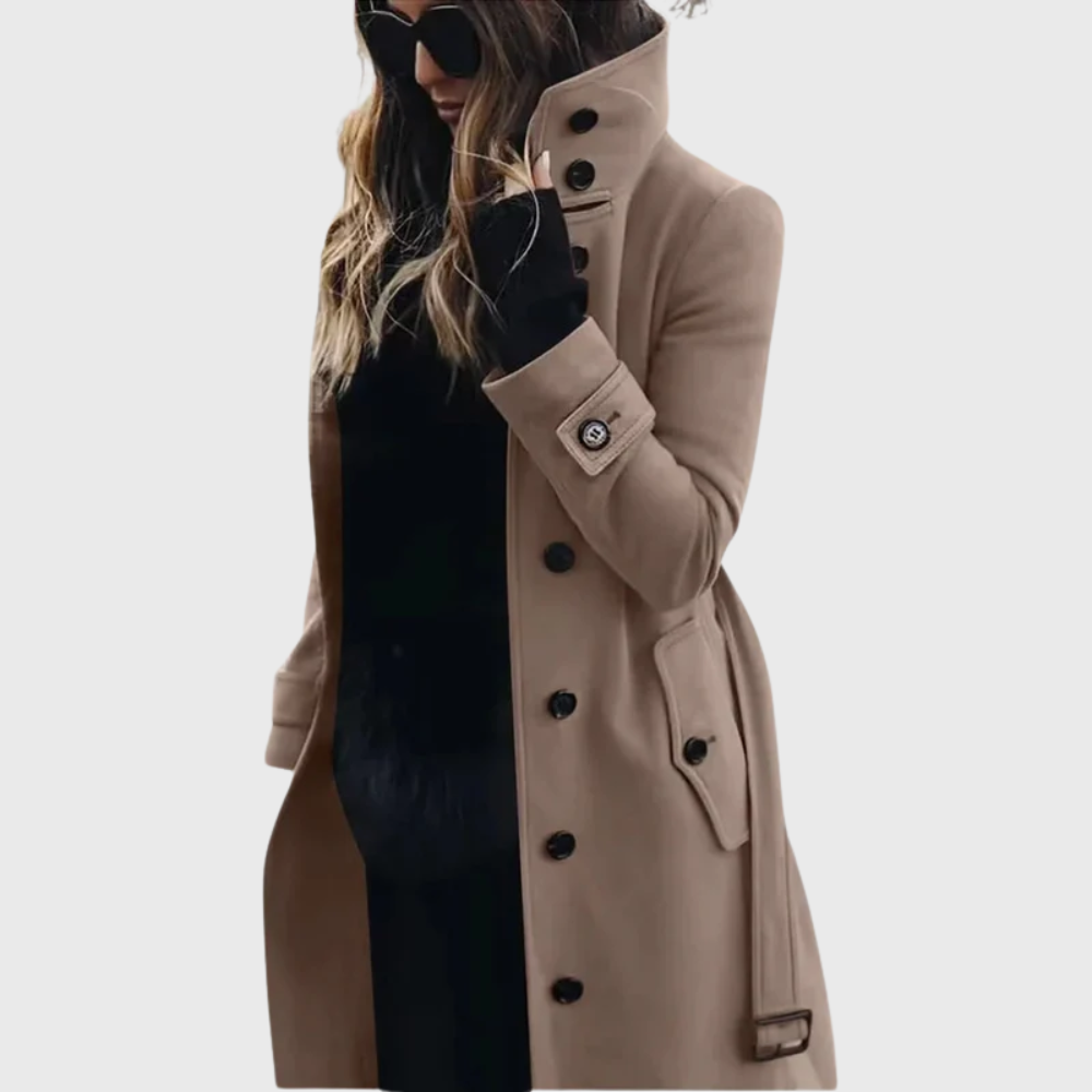 Cordawyn | Women's Long Belted Trench Coat - Champagne - Image 1