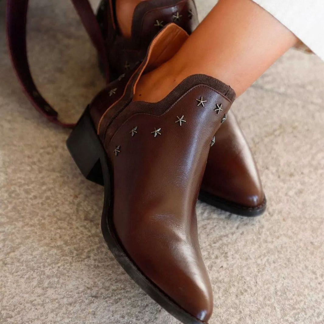 Cordelia | Women's Studded Western Ankle Boots - Brown - Image 1