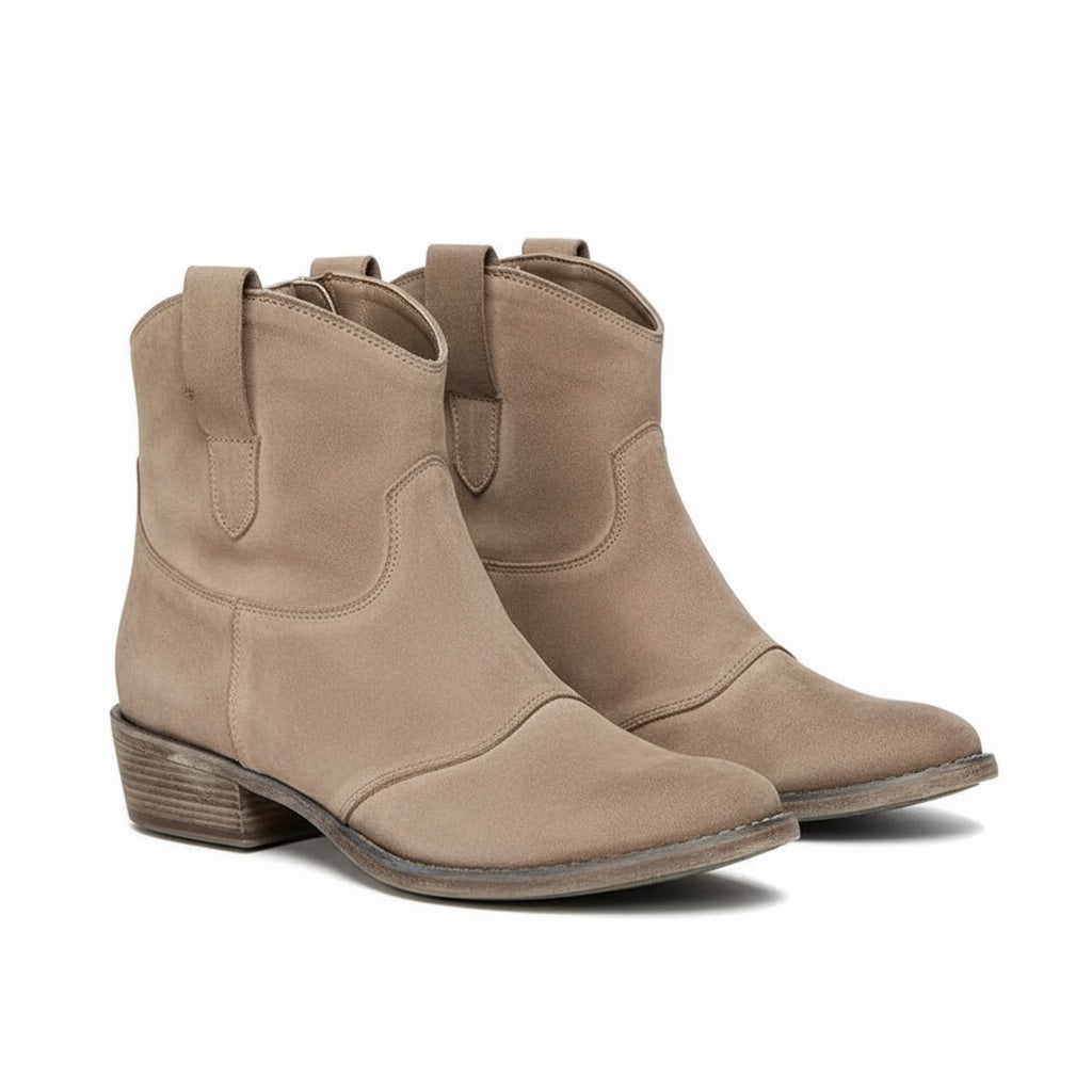 Cordelia | Women's Western Style Ankle Boots - Beige - Image 1