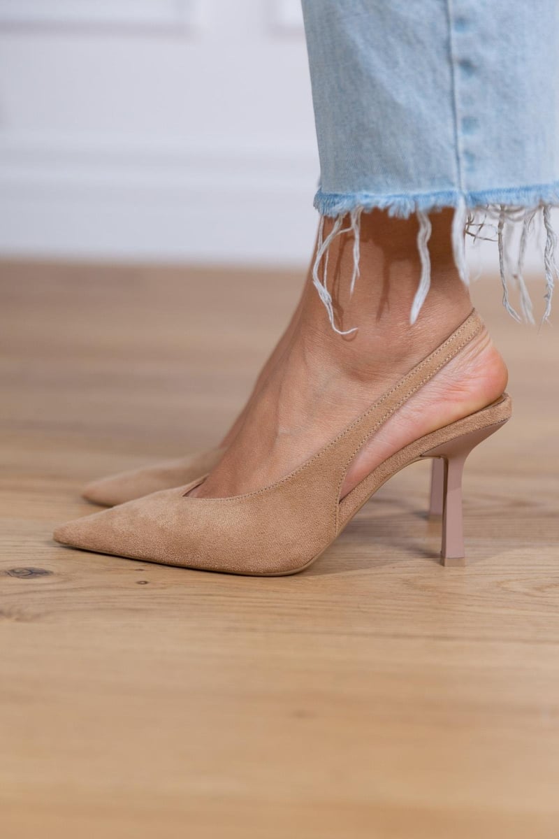 Cordisia | Women's Slingback Kitten Heels - Beige - Image 1