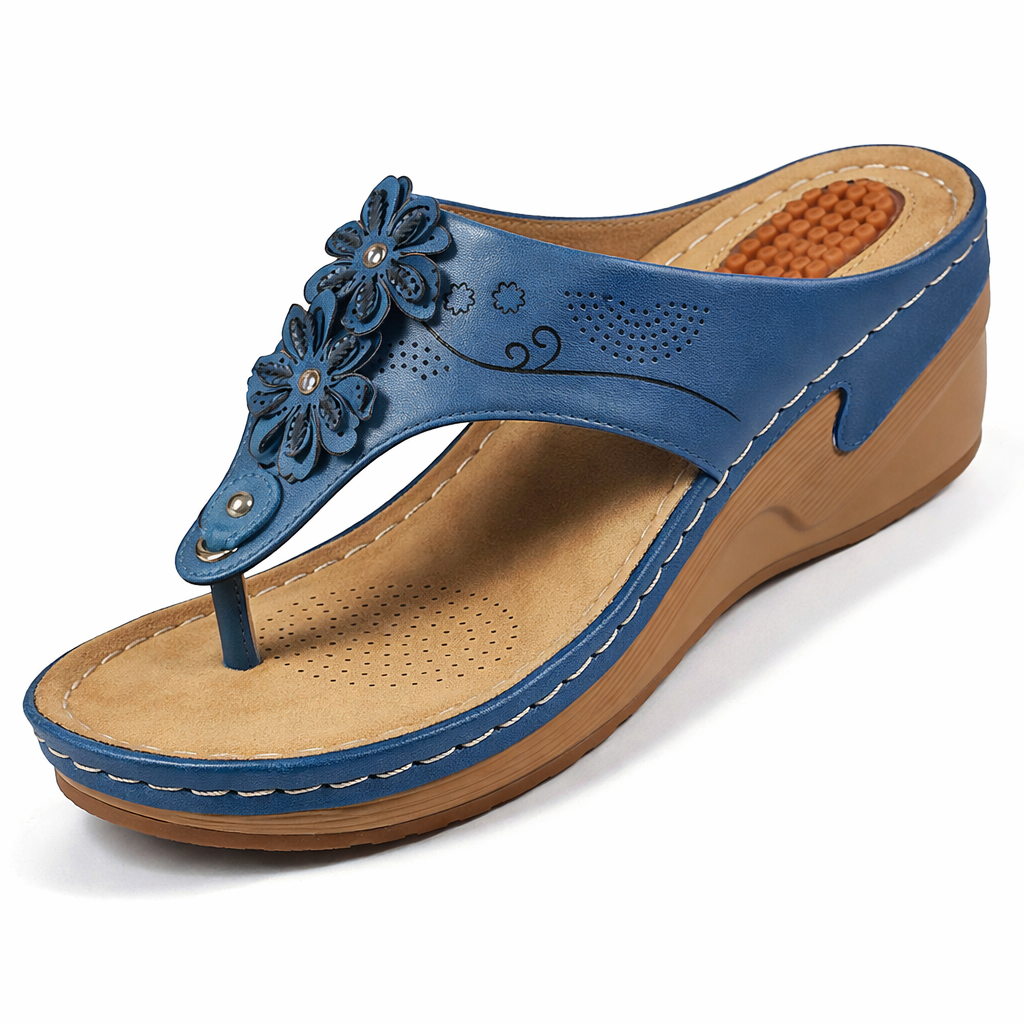 Cordélia | Women's Floral Wedge Sandals - Blue - Image 1