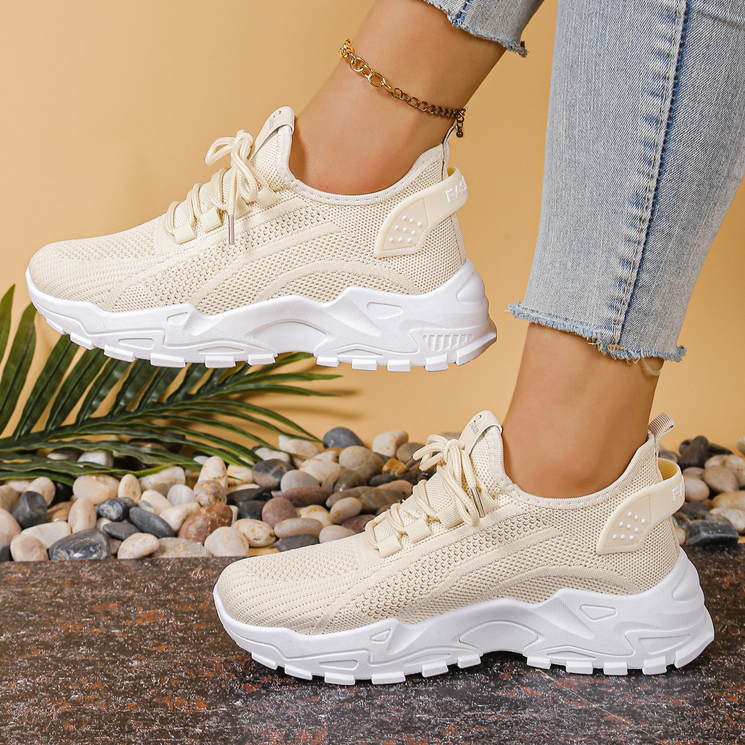 Cordova | Women's Chunky Platform Mesh Sneakers - Beige - Image 1