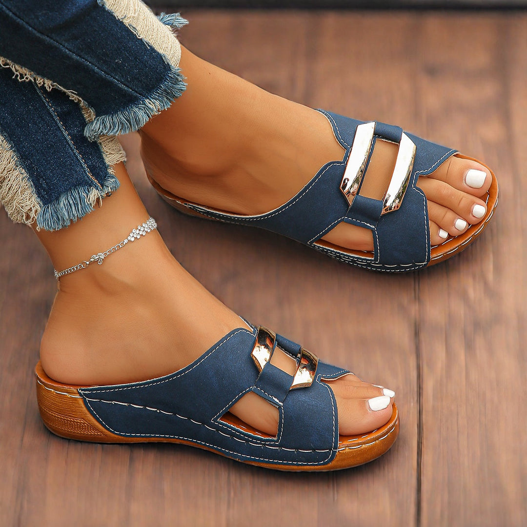 Cordula | Women's Buckle Sandals - Navy - Image 1