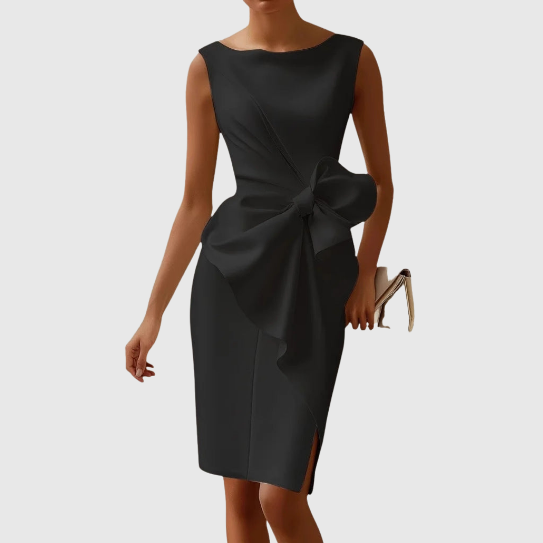 Cordula | Women's Sleeveless Bow Detail Midi Dress - Black - Image 1