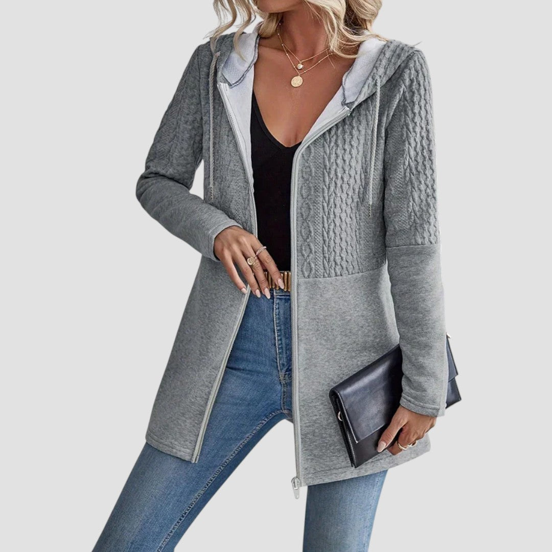 Cordwyne | Women's Grey Cable Knit Zip Hoodie - Grey - Image 1