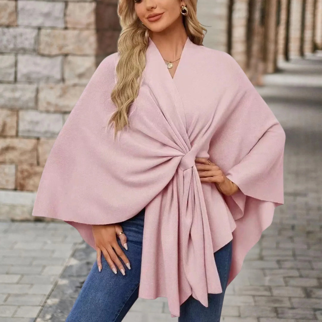 Cordynthia | Women's Front Tie Wrap Poncho - Pink - Image 1