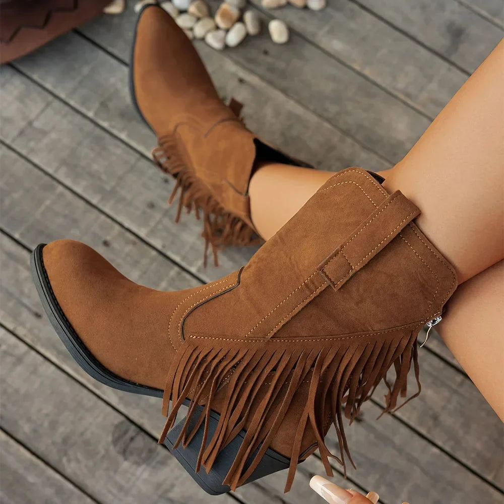 Corven | Women's Wide Calf Western Cowboy Boots - Camel - Image 1
