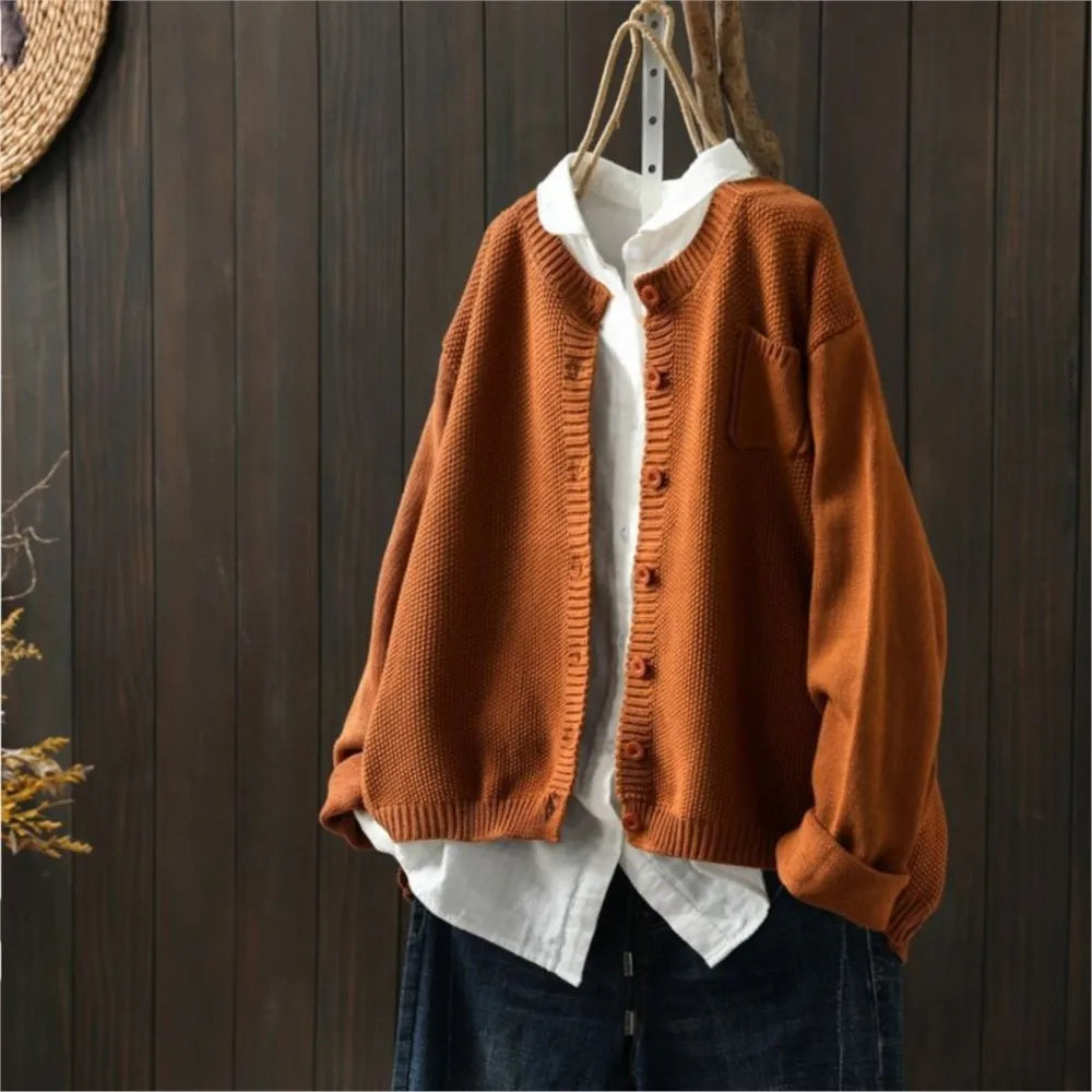 Corwen | Women's Relaxed Fit Knitted Cardigan - Orange - Image 1