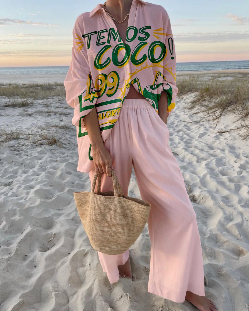 Cressida | Women's Tropical Print Long Sleeve Set - Pink - Image 1