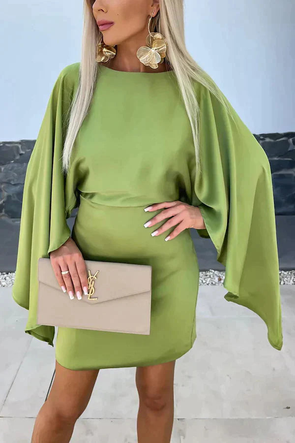 Daphne | Women's Cape Sleeve Mini Dress - Green - Image 1