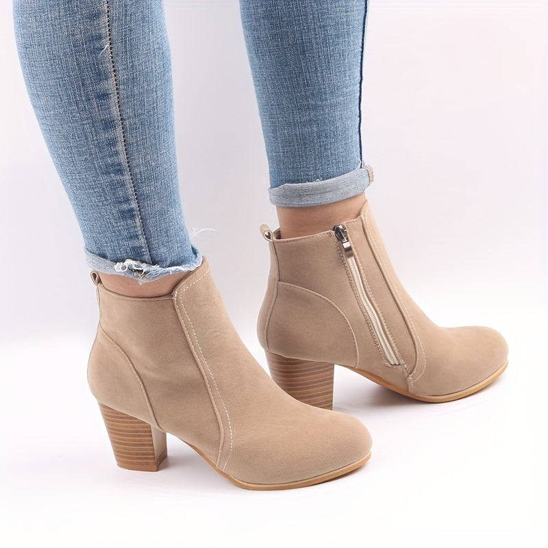 Darcie | Women's Ankle Boots with Block Heel - Beige - Image 1