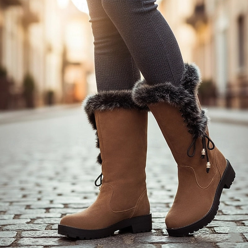 Darvine | Women's Waterproof Winter Boots Fur Trim - Camel - Image 1