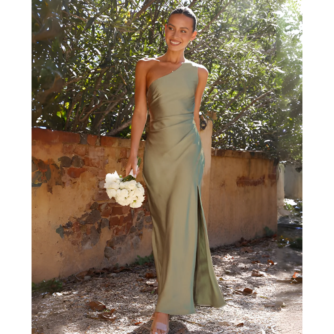 Delilah | Women's One Shoulder Maxi Dress - Khaki - Image 1