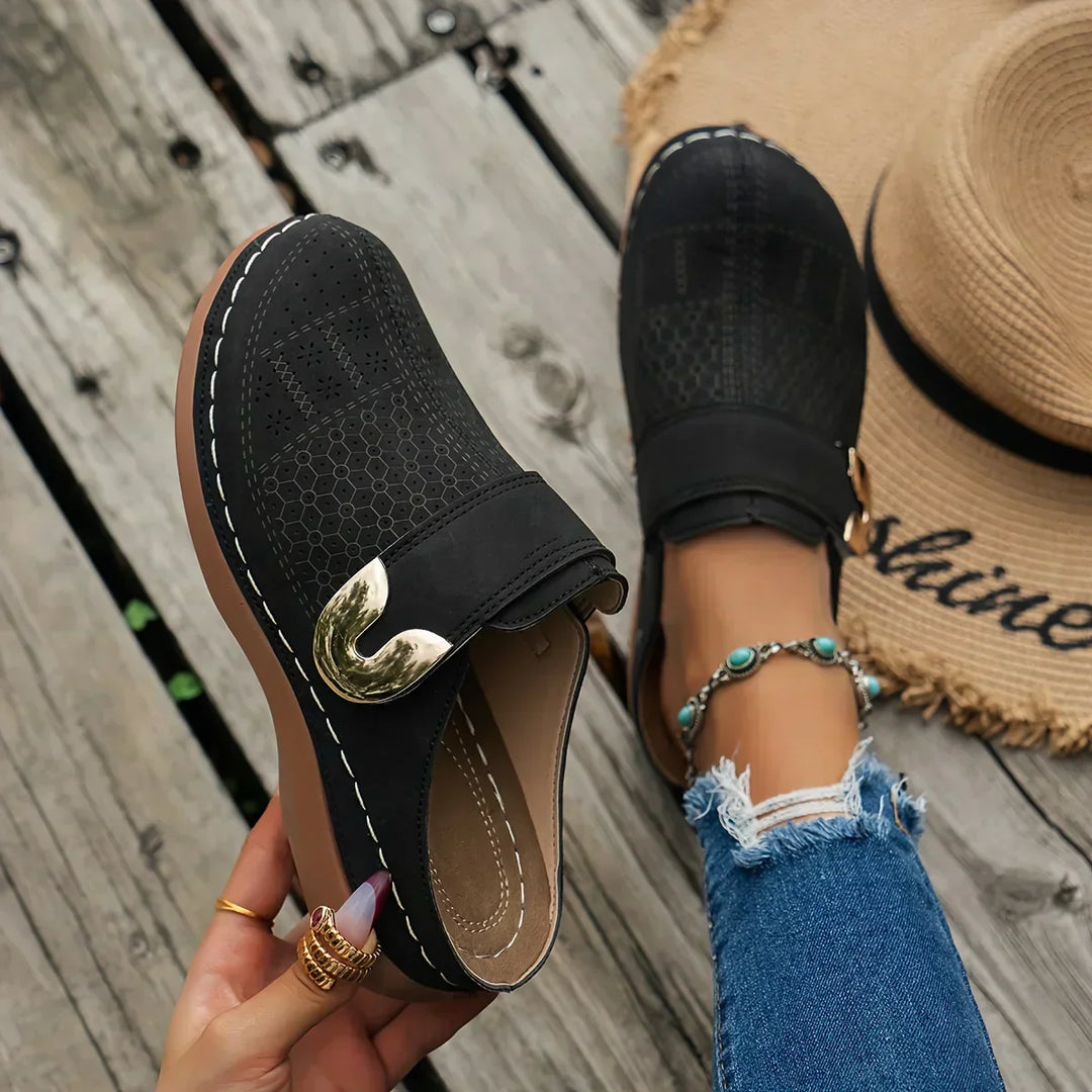 Delphine | Women's Chain Detail Loafers - Black - Image 1