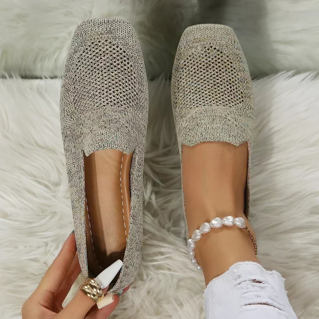 Delvara | Women's Breathable Knit Loafers Slip-On Flats - Beige - Image 1