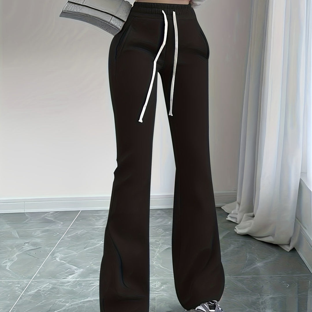 Delvara | Women's High-Waist Flared Sweatpants - Black - Image 1