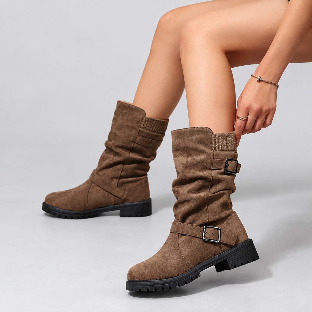 Delvara | Women's Winter Boots Knit Slouch Mid-Calf - Brown - Image 1