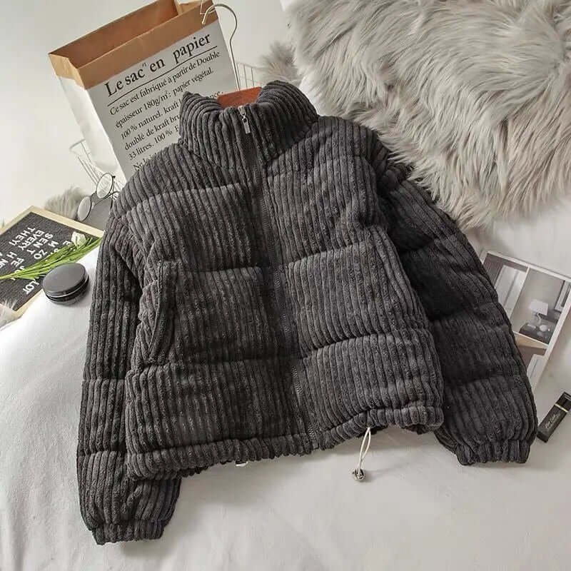 Delvwyn | Women's Quilted Corduroy Puffer Jacket - Dark Grey - Image 1