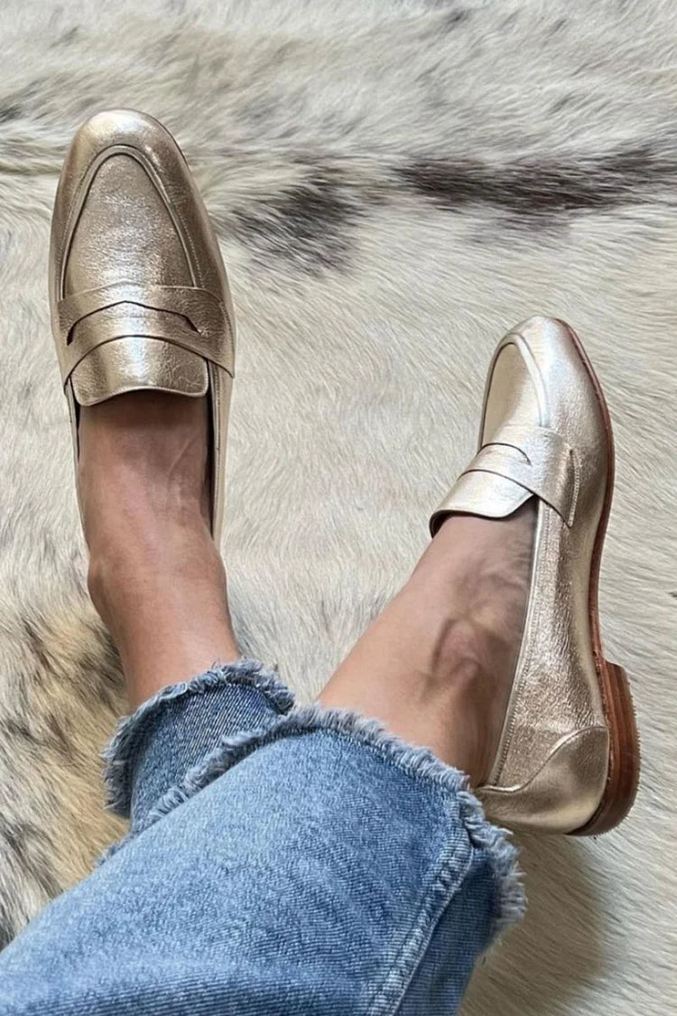 Dorabel | Women's Metallic Penny Loafers - Gold - Image 1