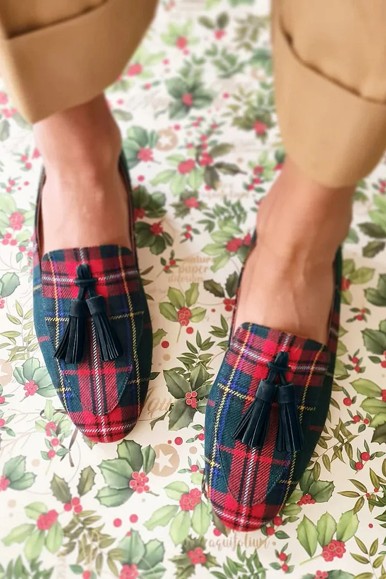 Edwena | Women's Tartan Tassel Loafers - Image 1