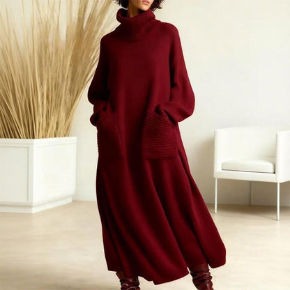 Edwenne | Women's Turtleneck Knit Midi Dress - Burgundy - Image 1
