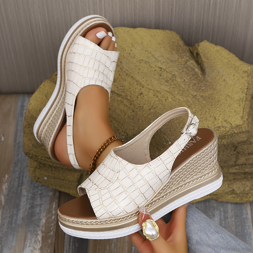 Elisara | Women's Platform Wedge Sandals - Beige - Image 1