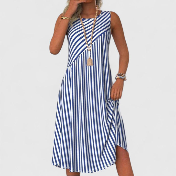 Elodie | Women's Striped Sleeveless Midi Dress - Striped - Image 1