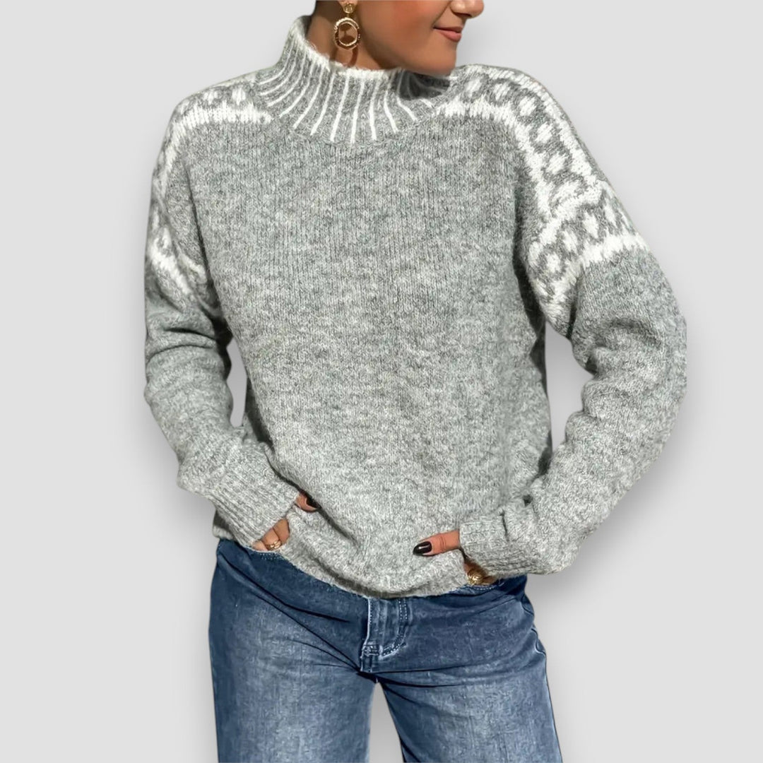 Eloise | Women's Mock Neck Long Sleeve Sweater - Grey - Image 1