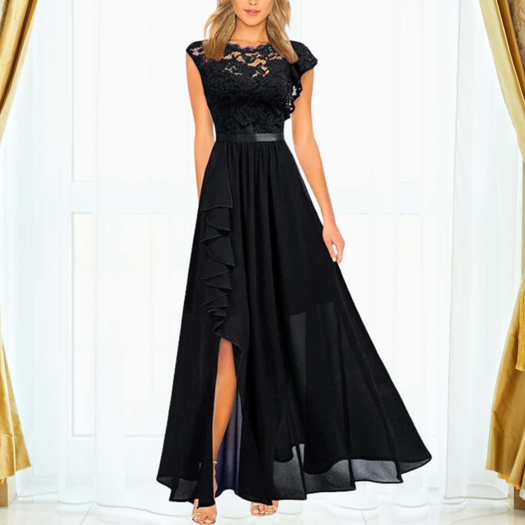 Elowen | Women's Lace Cap Sleeve Maxi Dress - Black - Image 1