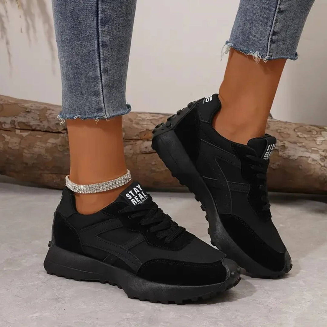Elspeth | Women's Black Lace-Up Trainer Sneakers - Black - Image 1