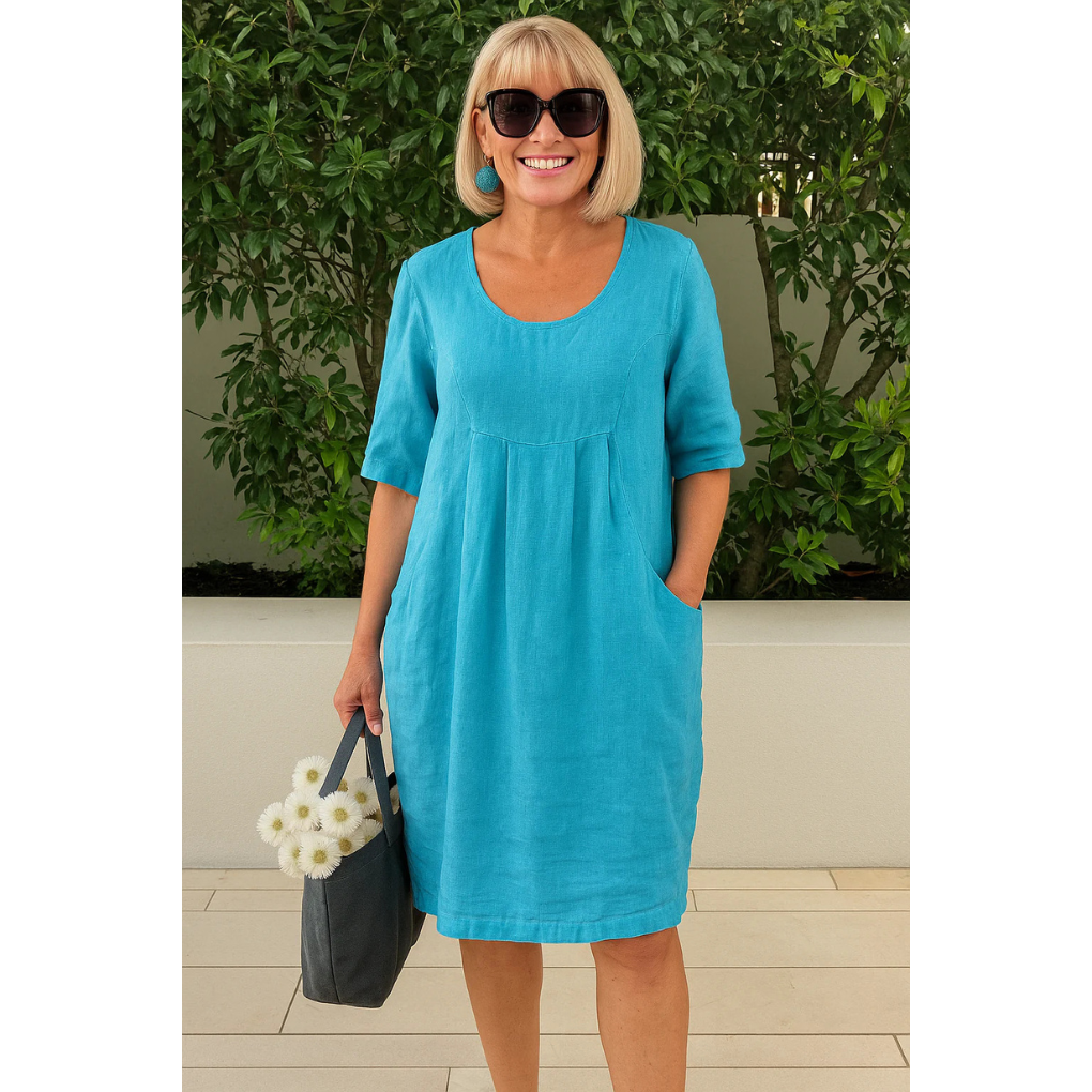 Elyandra | Women's Turquoise Shift Midi Dress - Teal - Image 1