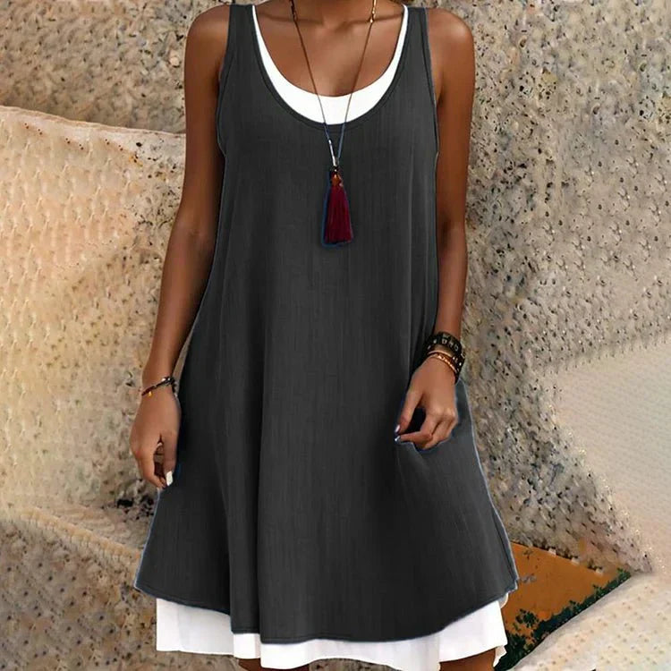 Elytra | Women's Sleeveless Layered Mini Dress - Grey - Image 1