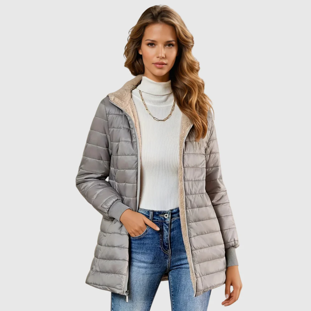 Emilia | Women's Hooded Quilted Padded Coat - Grey - Image 1