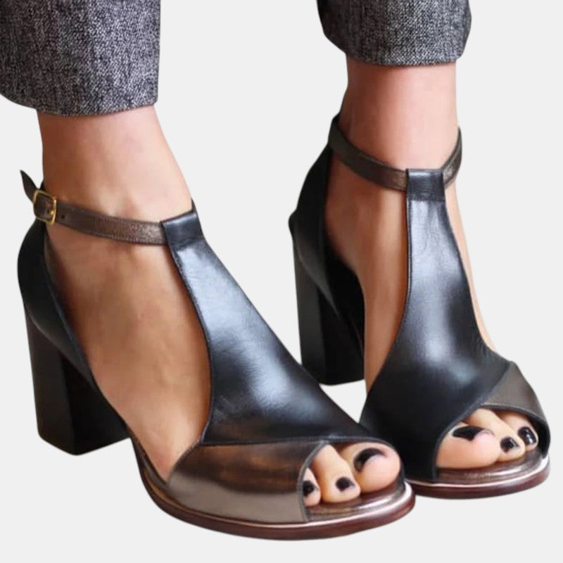 Eudora | Women's Peep Toe Block Heels - Black - Image 1