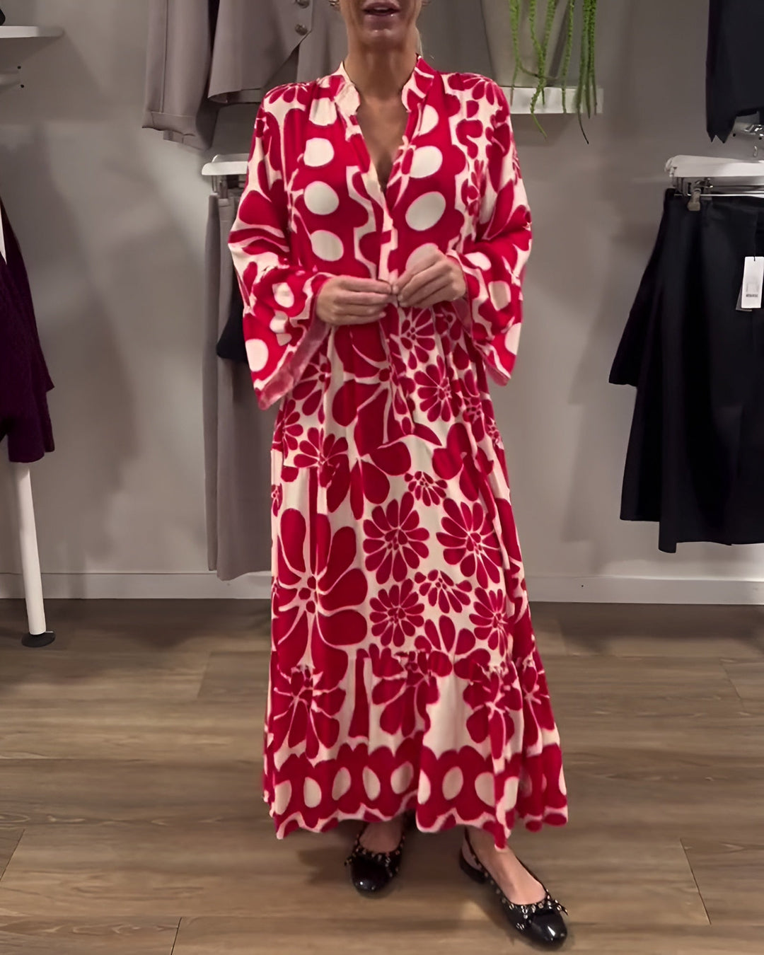 Evangerina | Women's Floral Wrap Maxi Dress - Red - Image 1