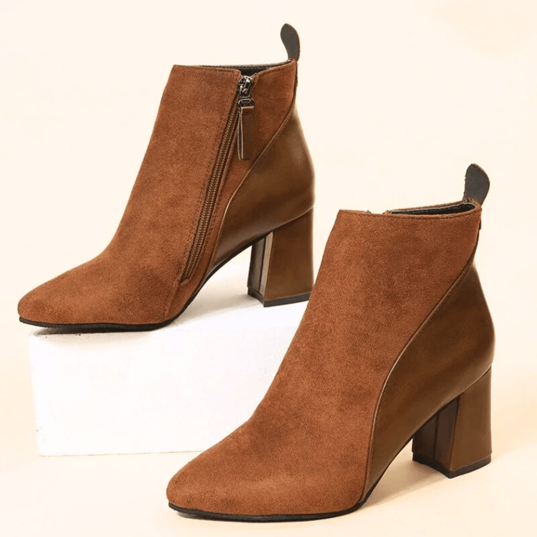 Evangessa | Women's Brown Block Heel Ankle Boots - Brown - Image 1