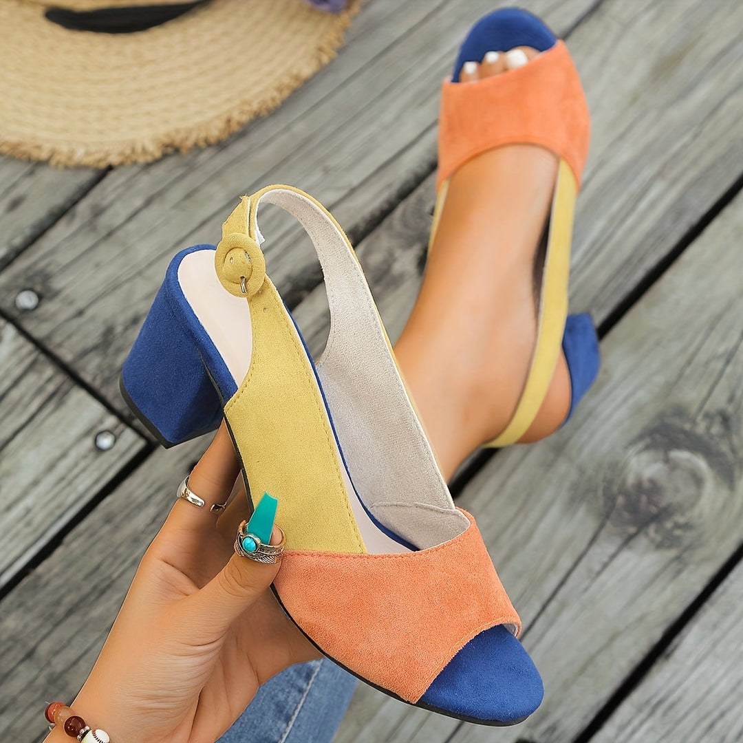 Evelyn | Women's Colourblock Slingback Block Heels - Image 1