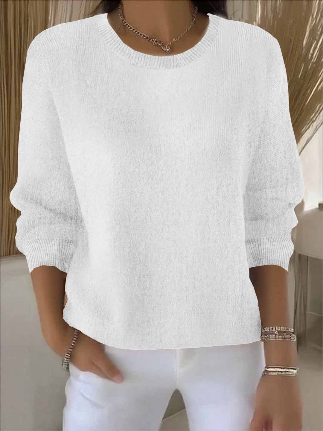 Felora | Women's White Crew Neck Long Sleeve Jumper - White - Image 1