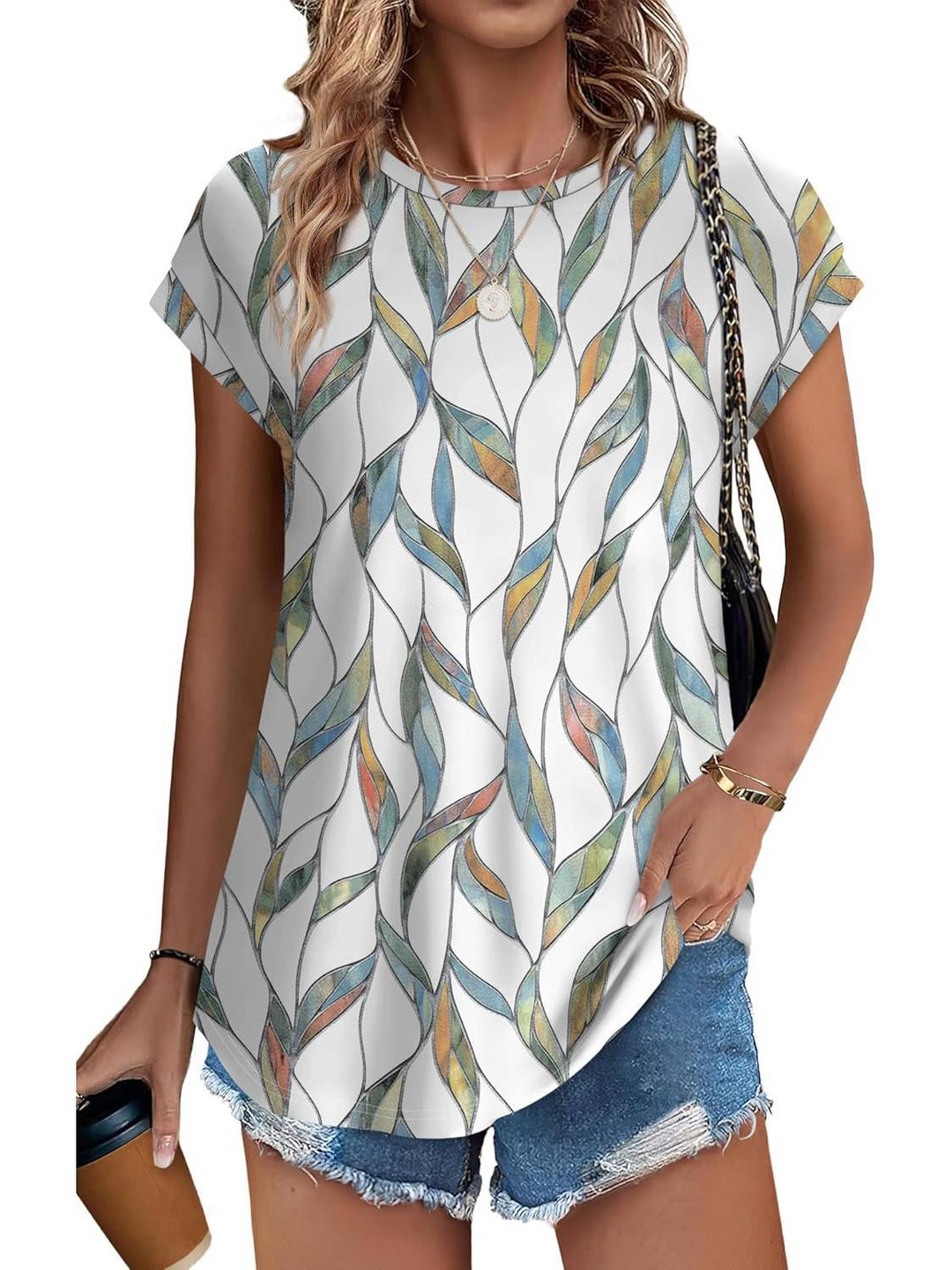 Fiora | Women's Leaf Print Cap Sleeve Top - Image 1