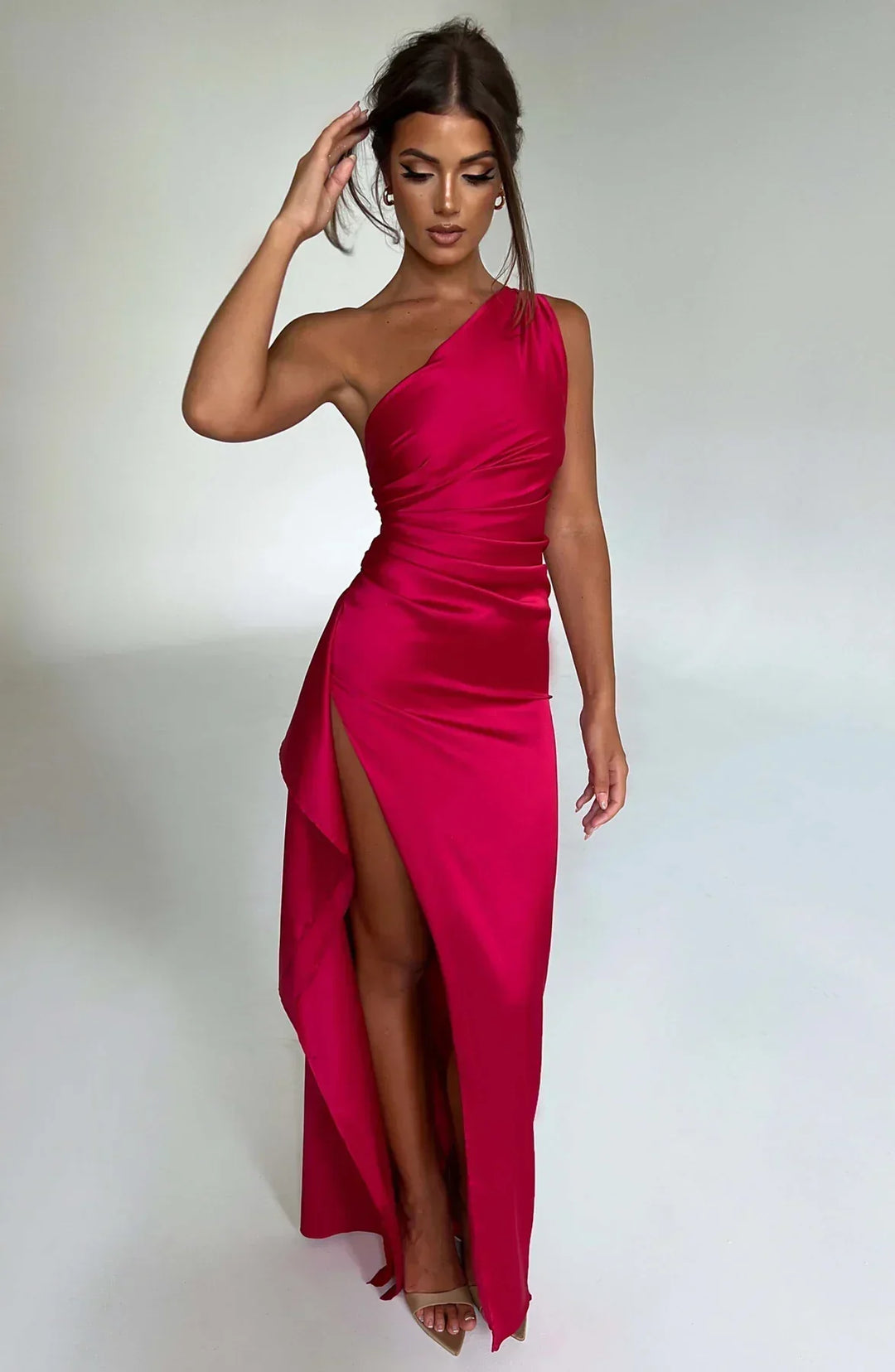 Florencia | Women's One Shoulder Maxi Dress - Red - Image 1