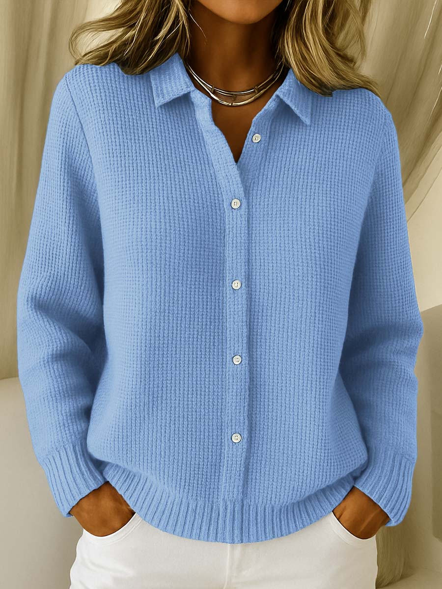Floriana | Women's Collared Button Cardigan - Light Blue - Image 1