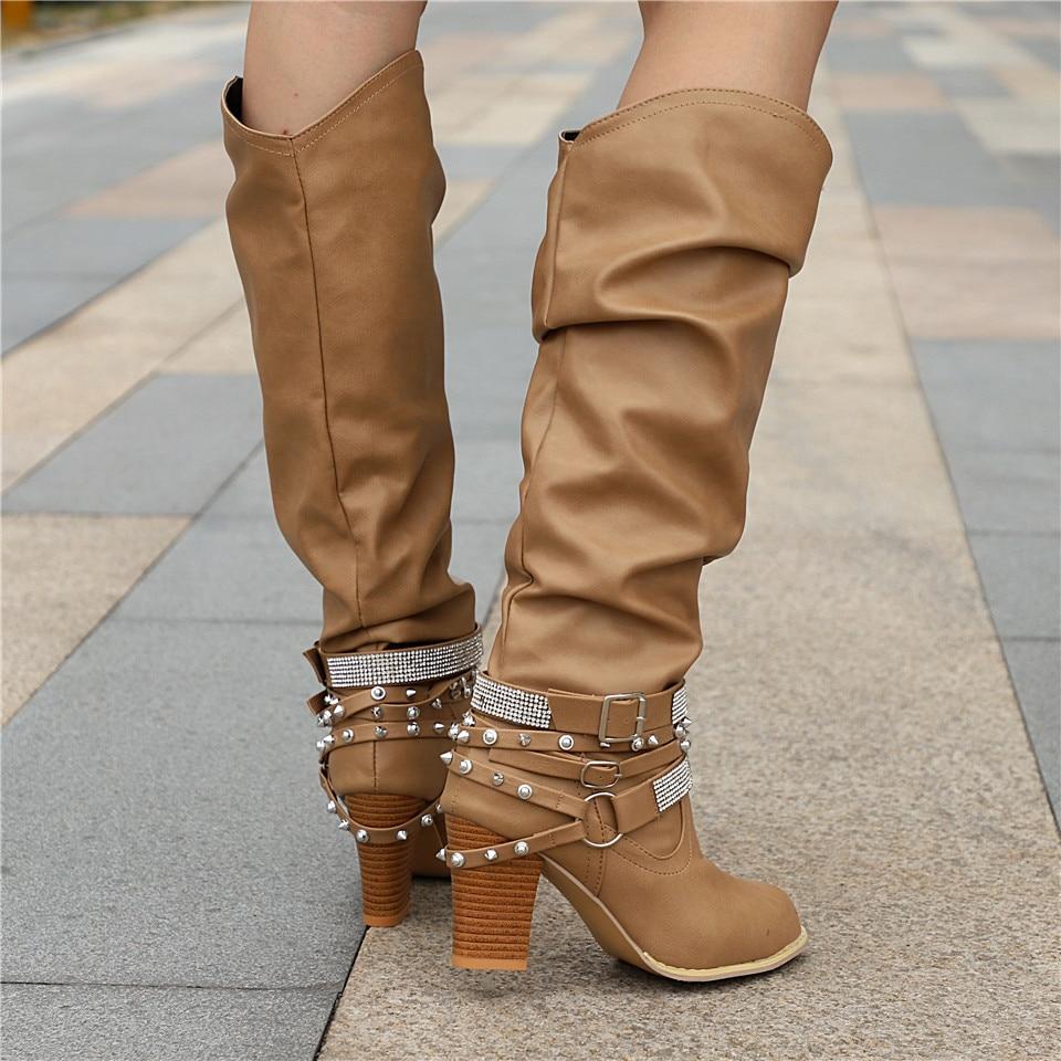 Francine | Damen braune lässige kniehohe Stiefel mit Blockabsatz - Braun - Bild 10