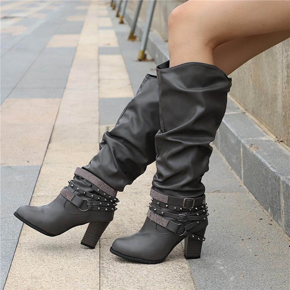 Francine | Damen braune lässige kniehohe Stiefel mit Blockabsatz - Braun - Bild 11