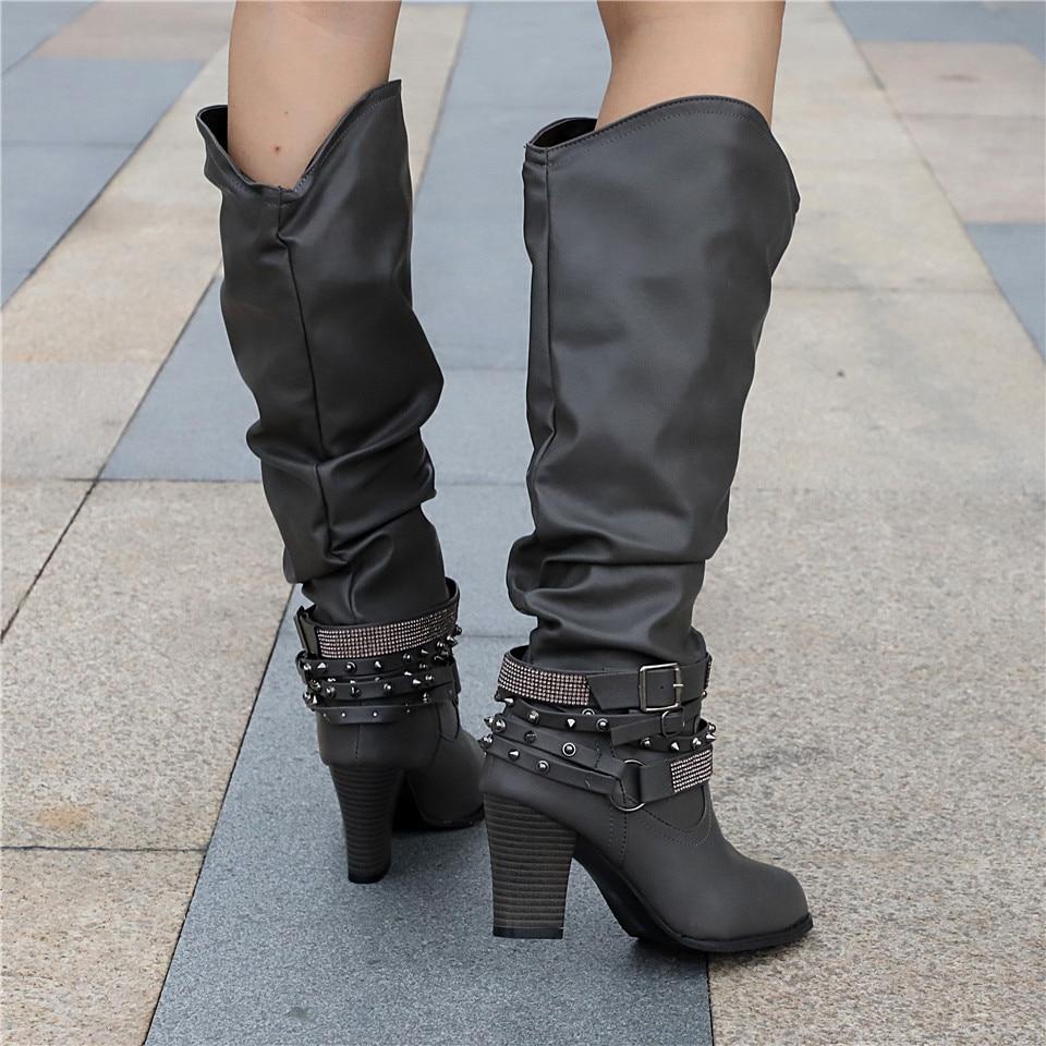 Francine | Damen braune lässige kniehohe Stiefel mit Blockabsatz - Braun - Bild 12