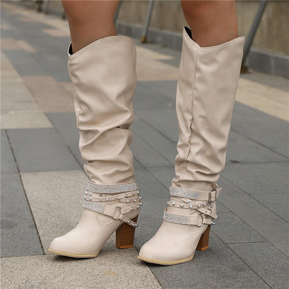 Francine | Damen braune lässige kniehohe Stiefel mit Blockabsatz - Braun - Bild 2