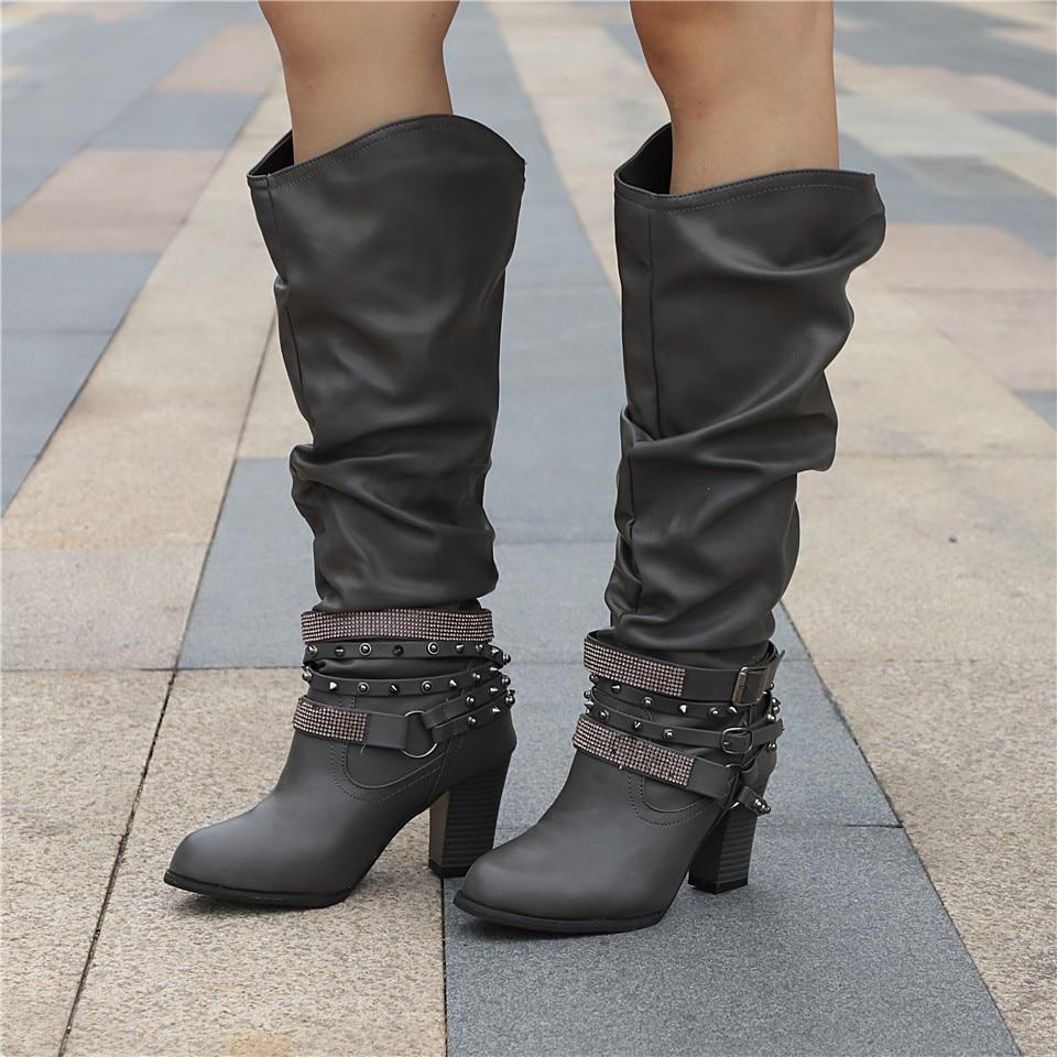 Francine | Damen braune lässige kniehohe Stiefel mit Blockabsatz - Braun - Bild 4